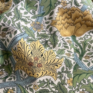 Trachten-Dirndl-Stoff---knitterarm---Blumenmuster---senfgelb-grn-pastell---190-cm