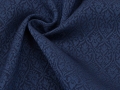 Reststück Wollsatin Jacquard Mischgewebe knitterfrei Ornamentmuster - nachtblau  - 170 cm