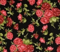 Dirndl Stoff Blumen - schwarz rot grün   - 50 cm