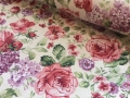 Gobelin Trachten Dirndl Stoff  Jacquard Julia - knitterfrei - große Blumen Rose - cremeweiss - 50 cm